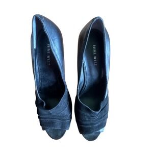 Nine West Heels Peep Toe Pumps Black Suede Party Career Shoes Women's Size‎ 8M